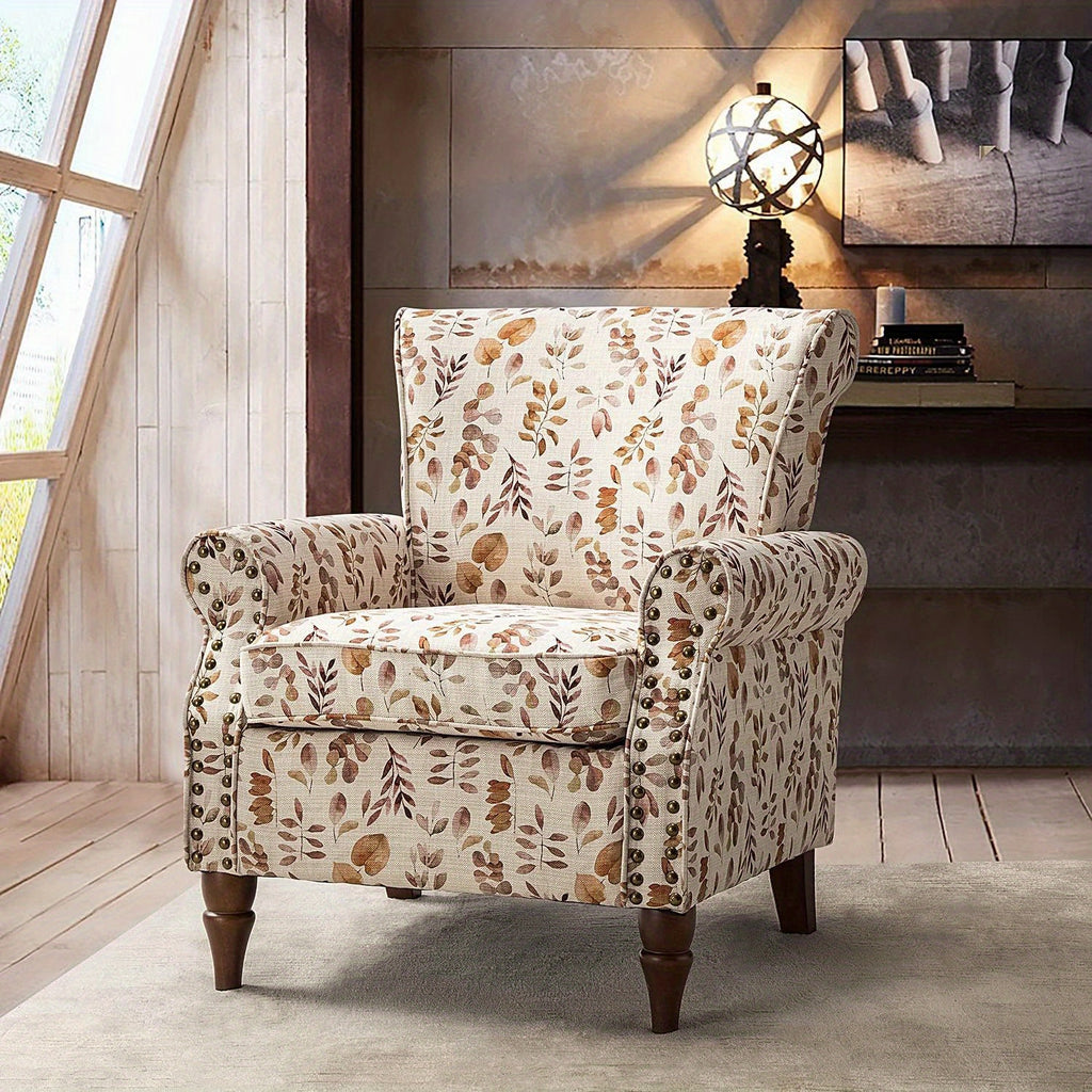 modern wingback accent chair wood legs removable cushion - Temu