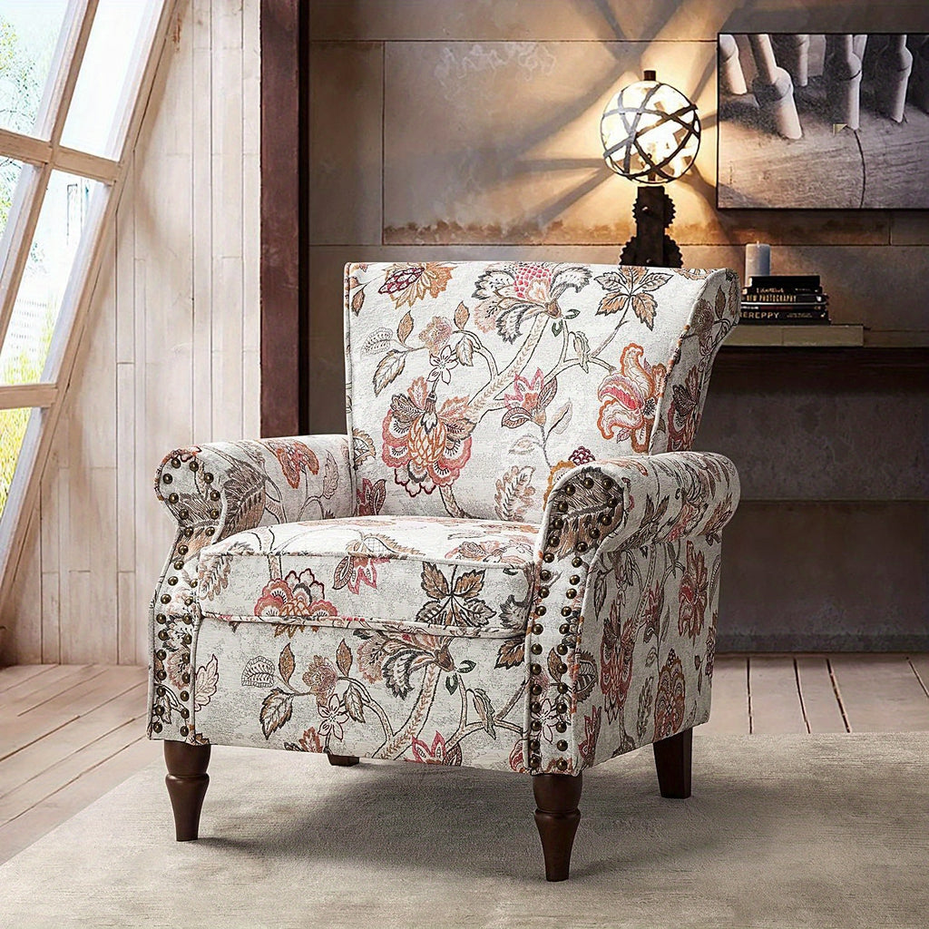 modern wingback accent chair wood legs removable cushion - Temu