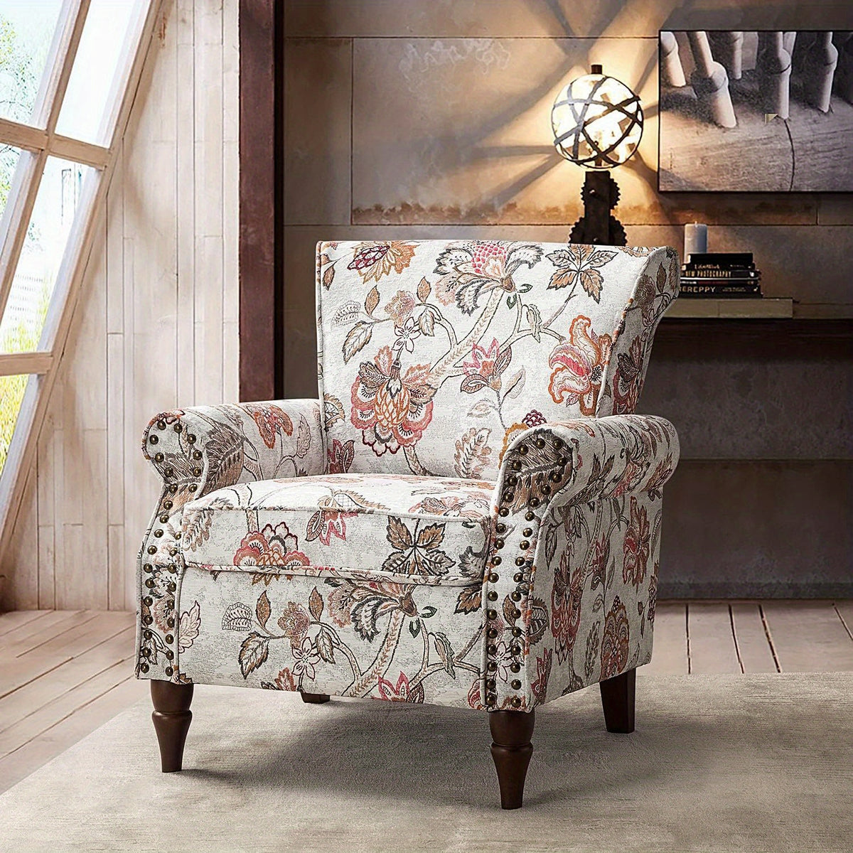 modern wingback accent chair wood legs removable cushion - Temu