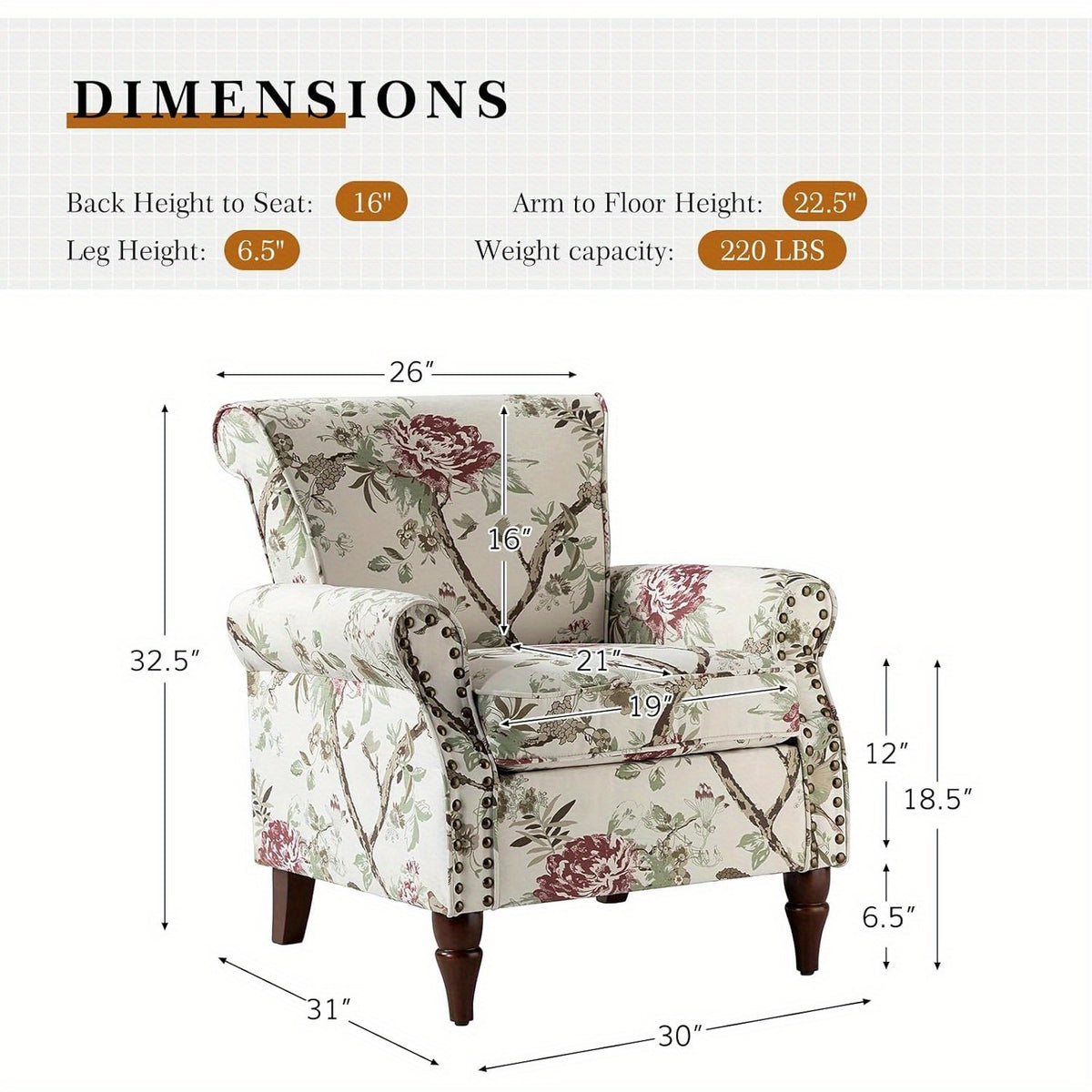 modern wingback accent chair wood legs removable cushion - Temu