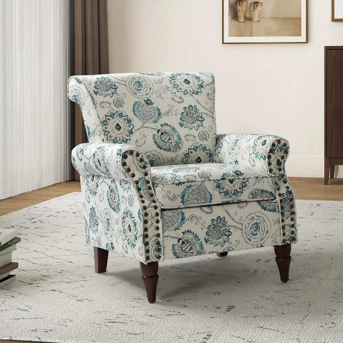 modern wingback accent chair wood legs removable cushion - Temu