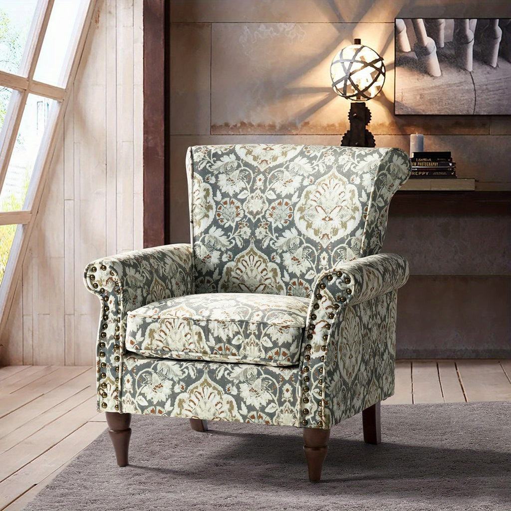 modern wingback accent chair wood legs removable cushion - Temu