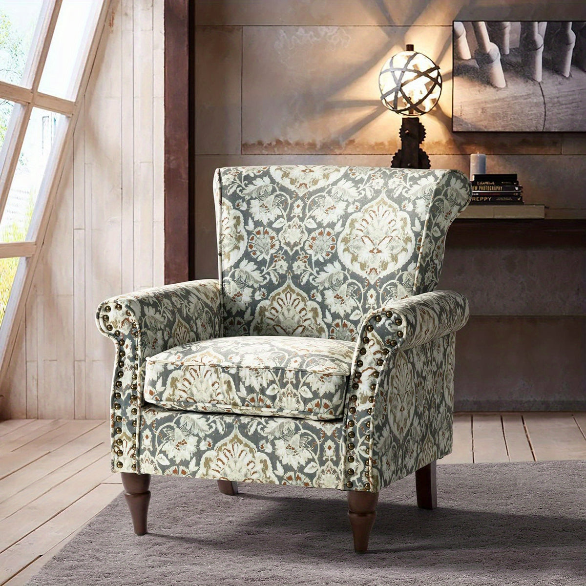 modern wingback accent chair wood legs removable cushion - Temu