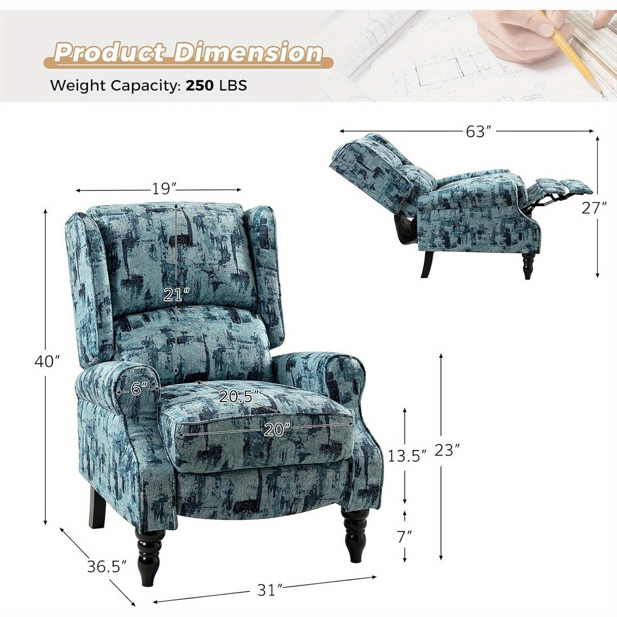 upholstered wingback recliner chair small adjustable - Temu