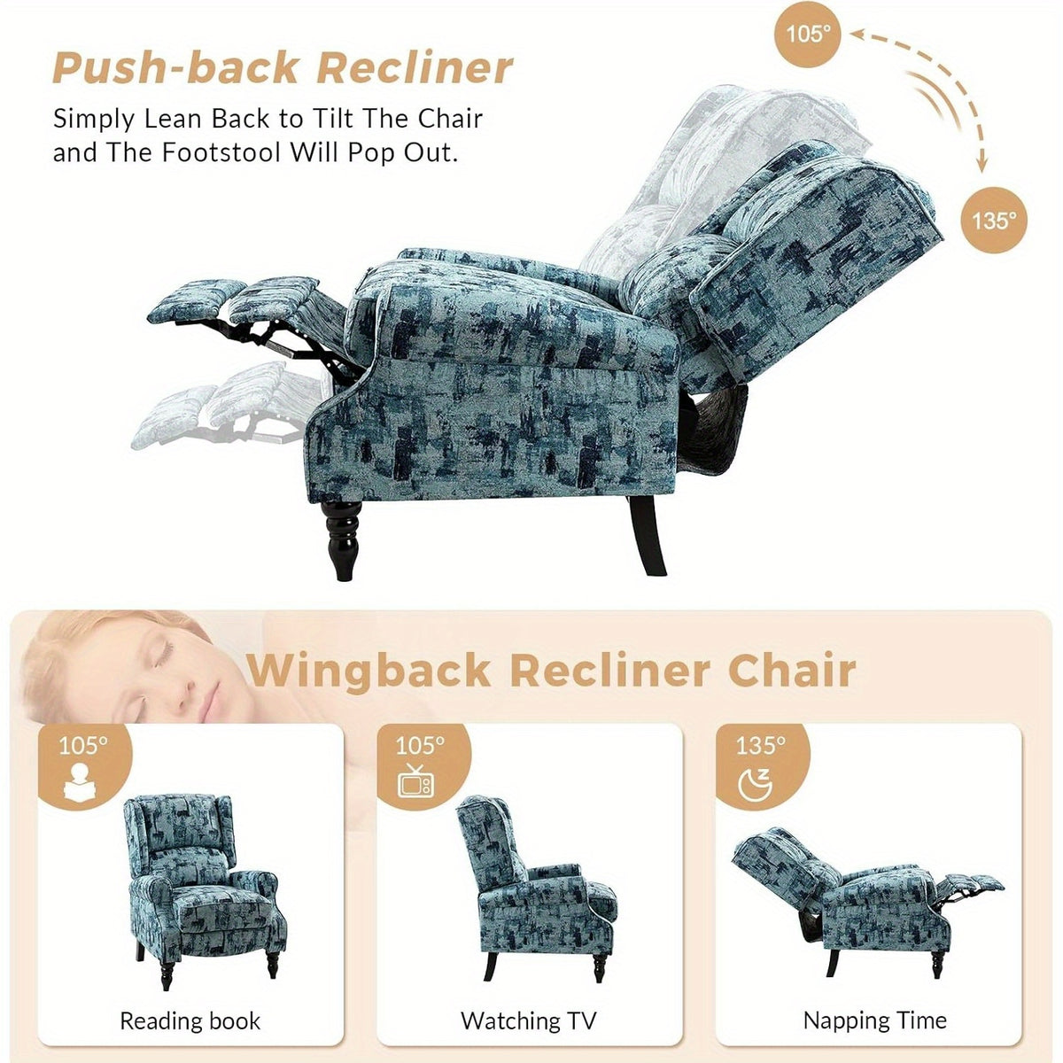 upholstered wingback recliner chair small adjustable - Temu