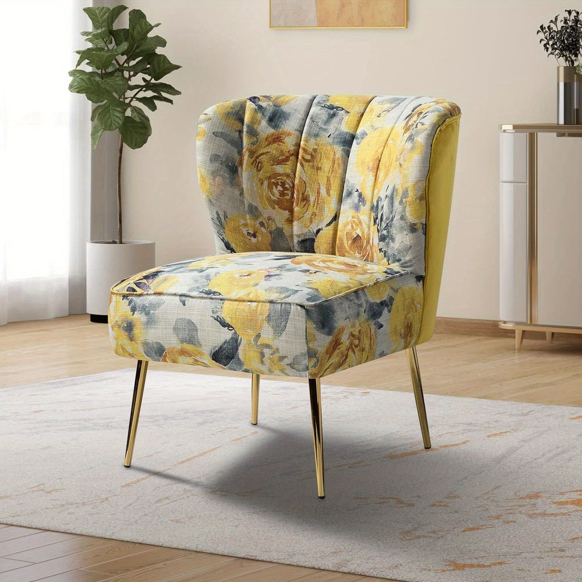 accent chair golden metal legs comfy tufted wingback living - Temu