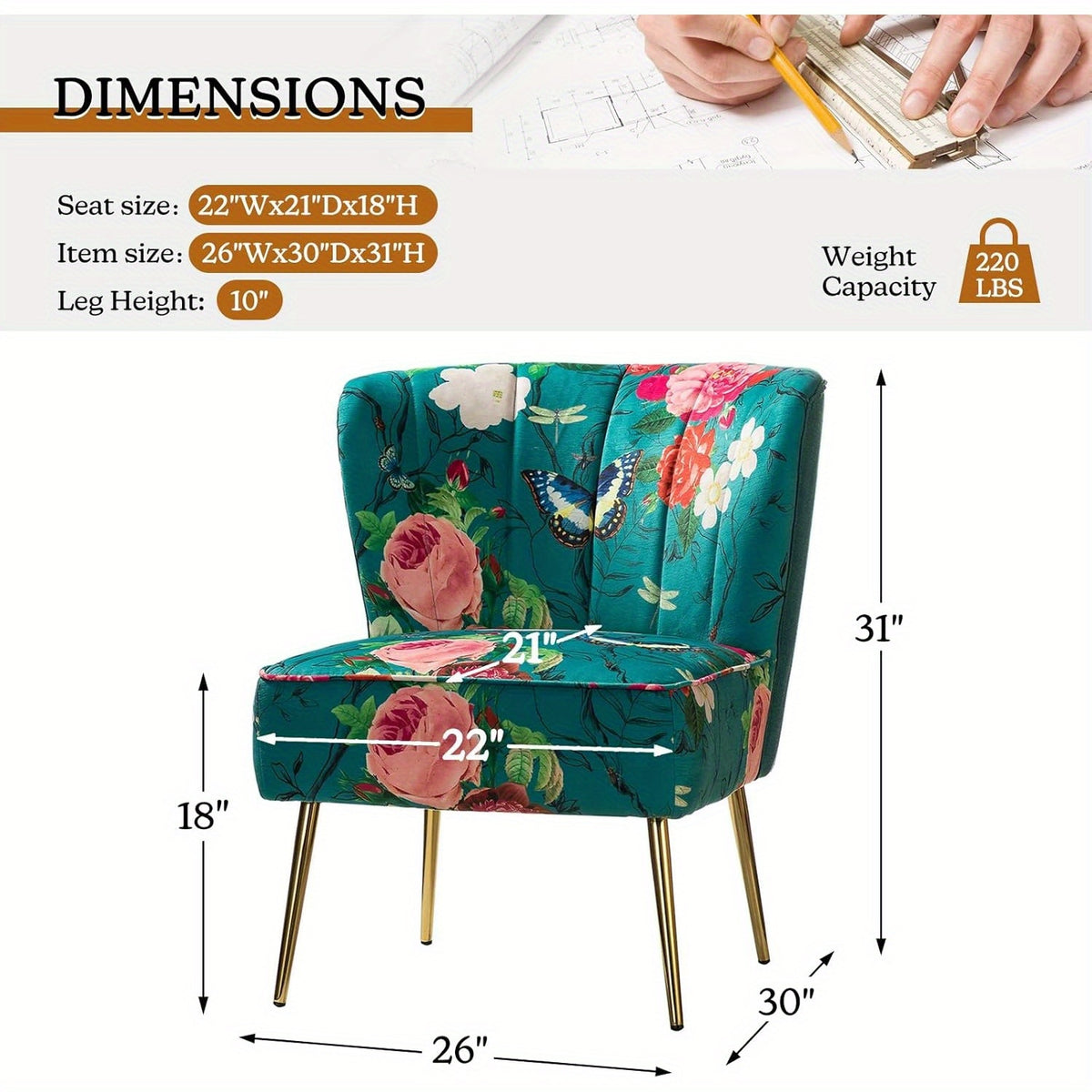 accent chair golden metal legs comfy tufted wingback living - Temu