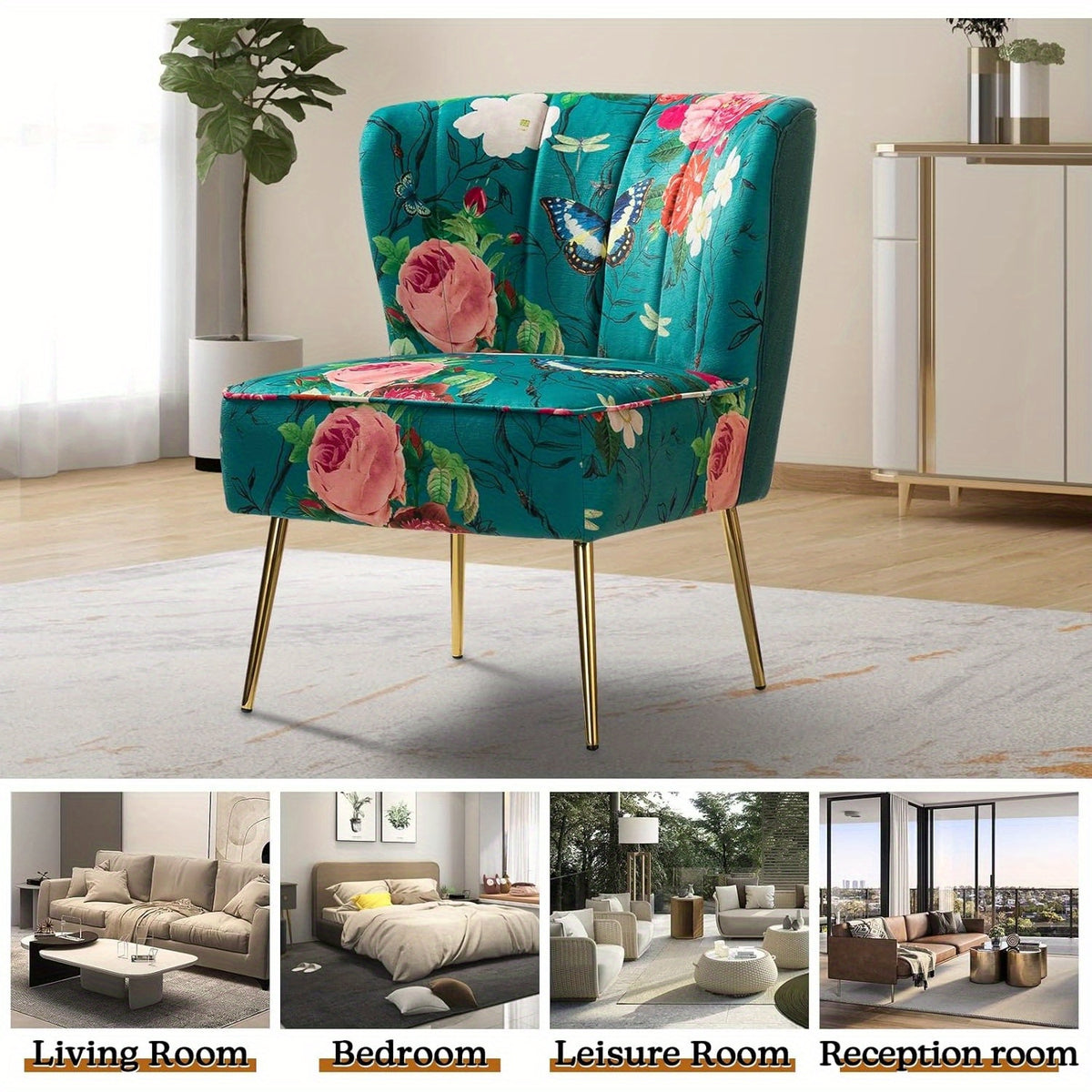 accent chair golden metal legs comfy tufted wingback living - Temu