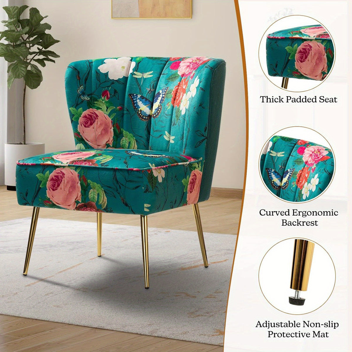 accent chair golden metal legs comfy tufted wingback living - Temu