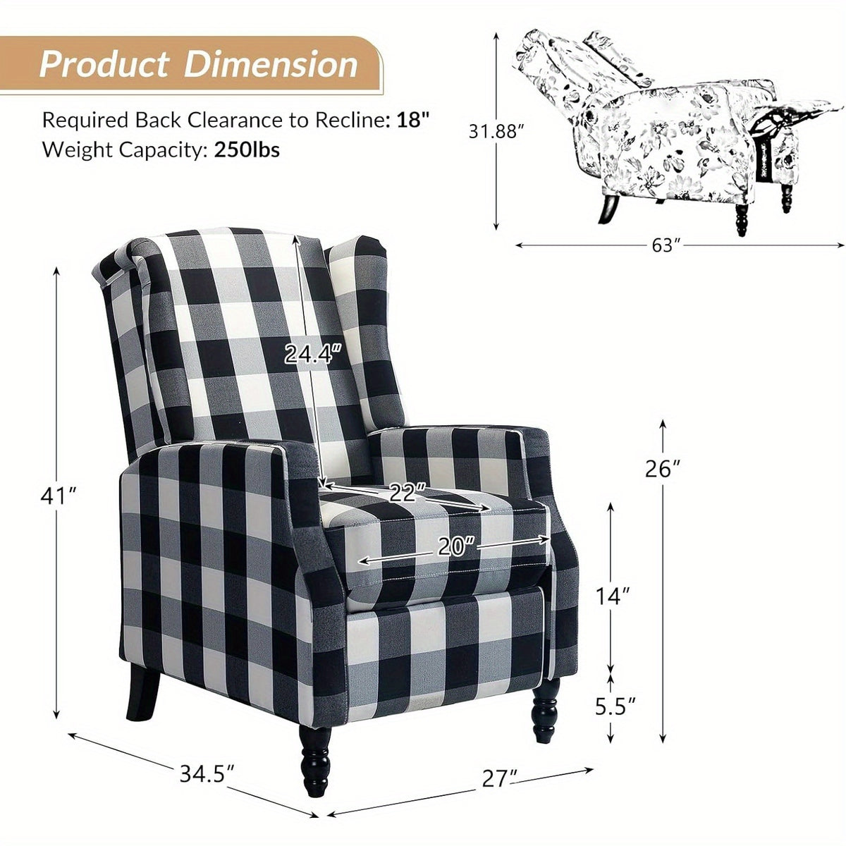 wingback recliner chair traditional push back recliner - Temu