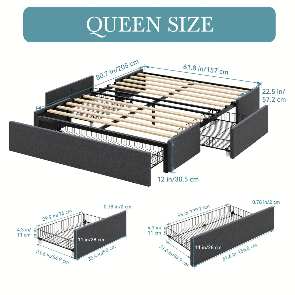 full queen size platform bed frame 3 storage drawers - Temu