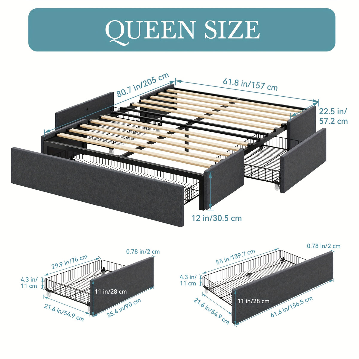 full queen size platform bed frame 3 storage drawers - Temu