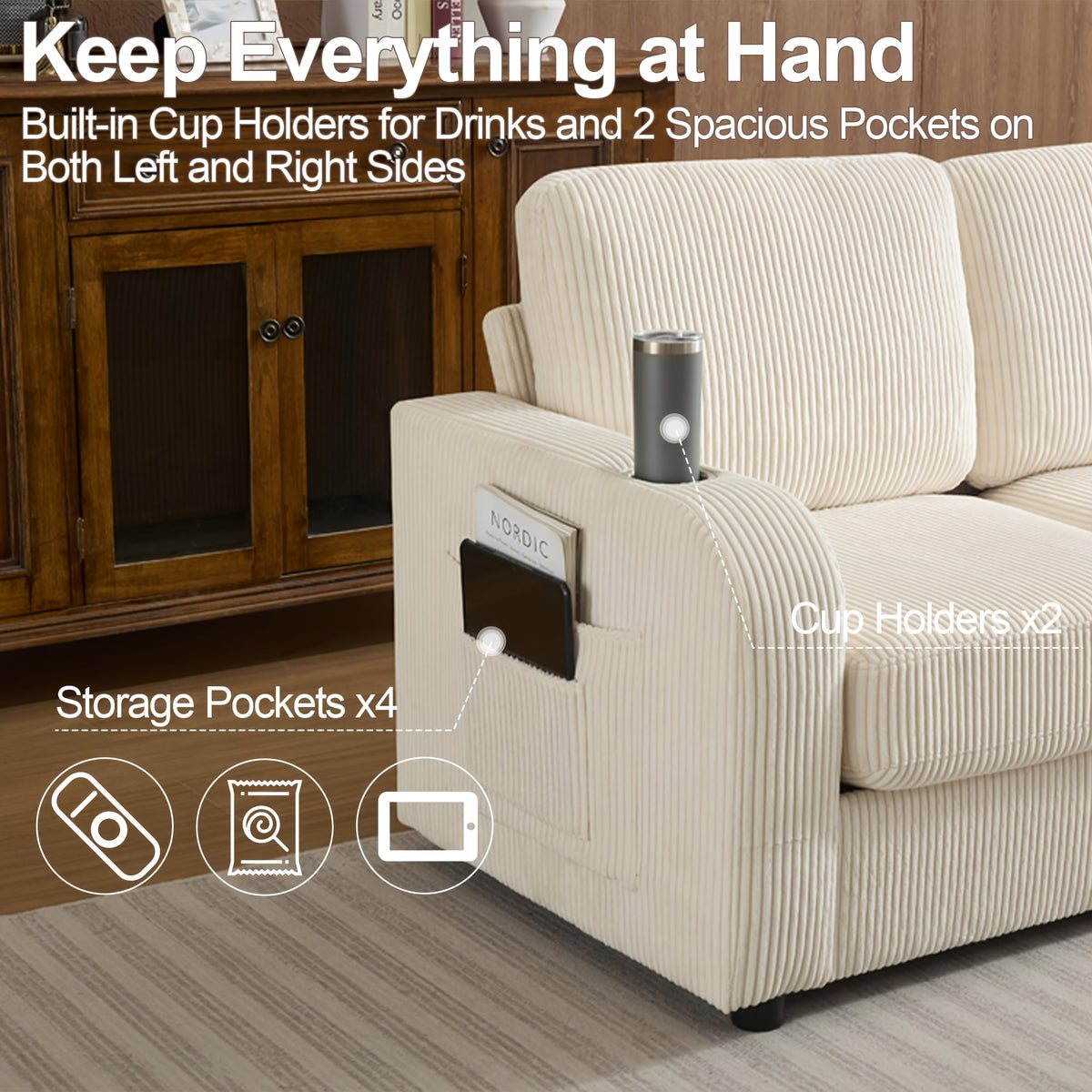 87 4 oversized 3 seater corduroy couch modern upholstered - Temu