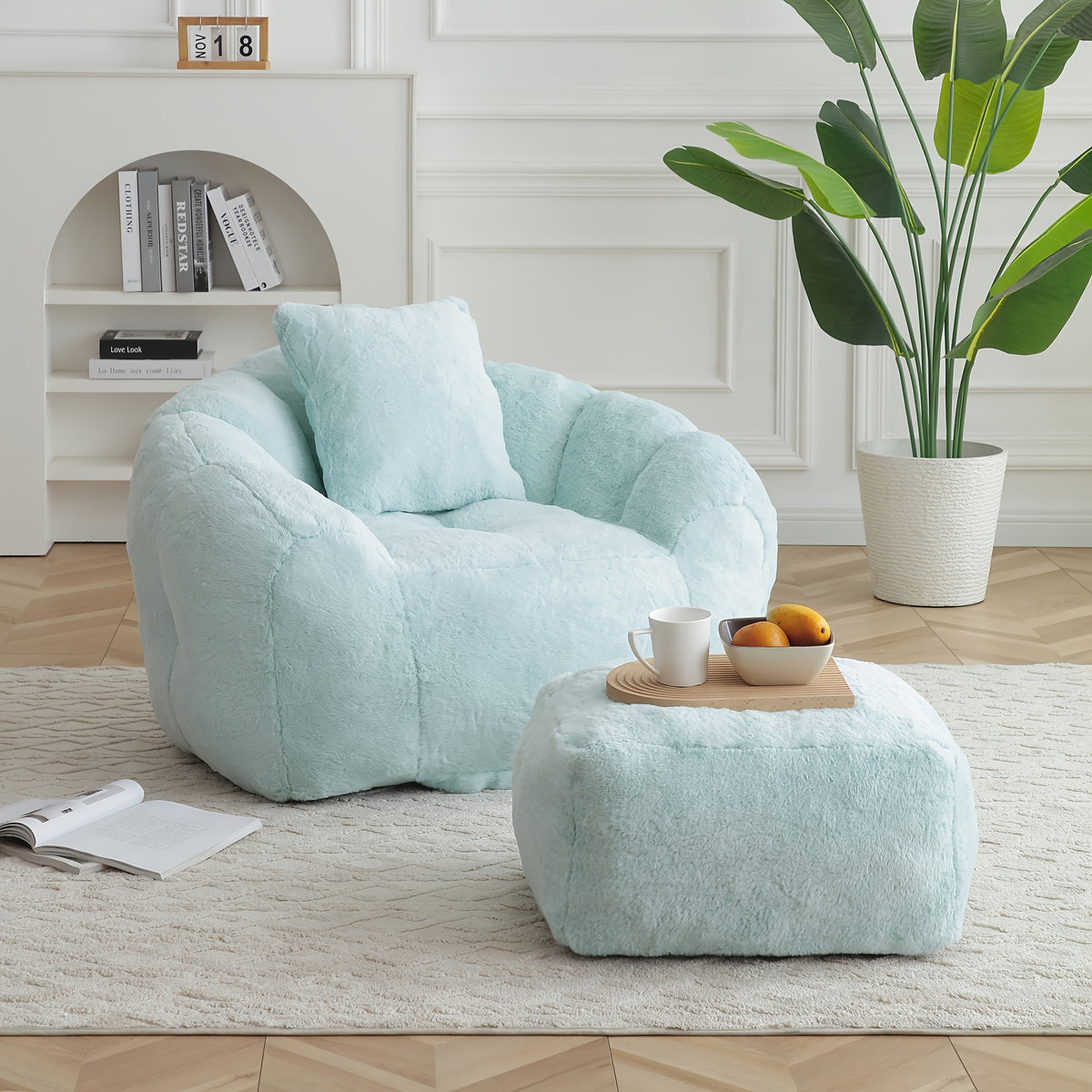 bean bag chair footrest faux fur lazy sofa seashell shaped - Temu