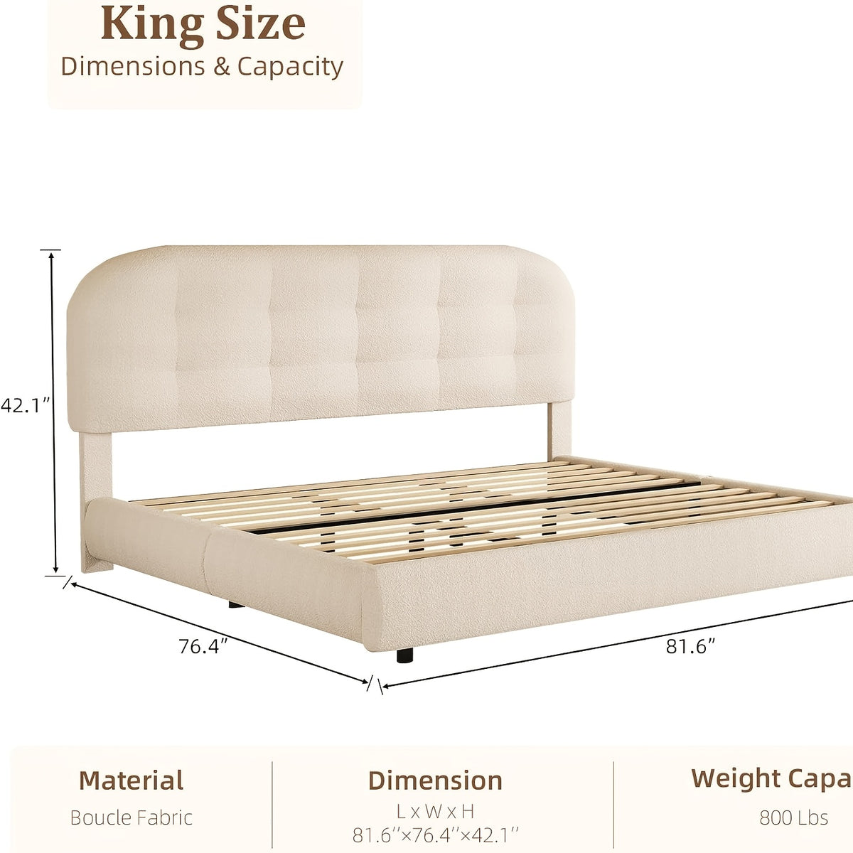modern boucle upholstered platform bed frame curved cloud - Temu