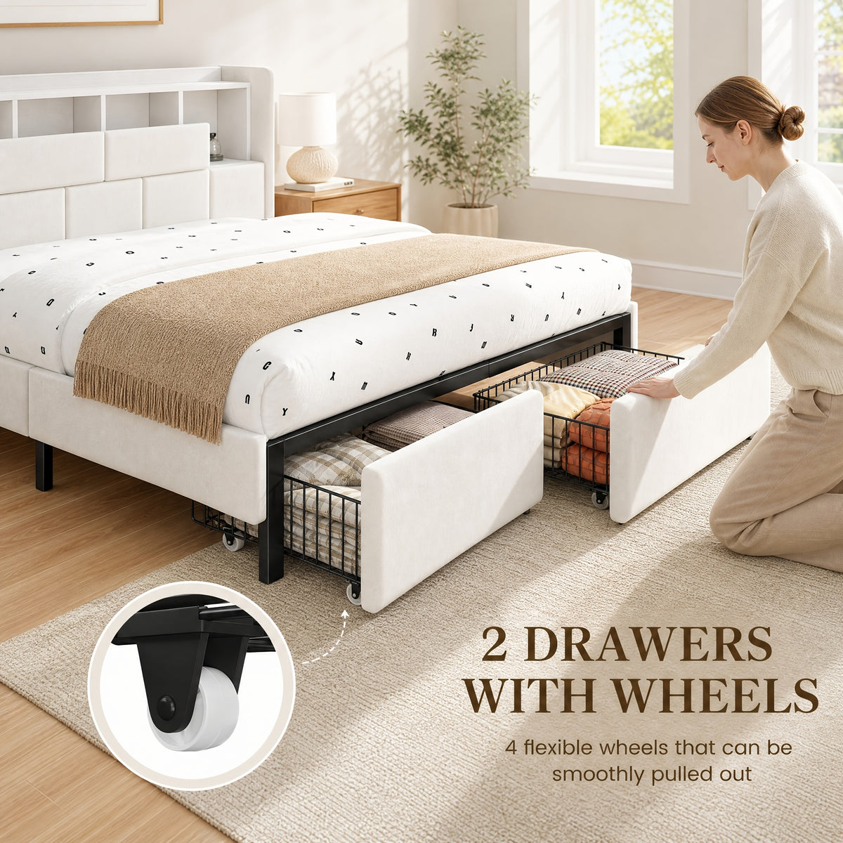 storage bed frame full queen king padded upholstered - Temu