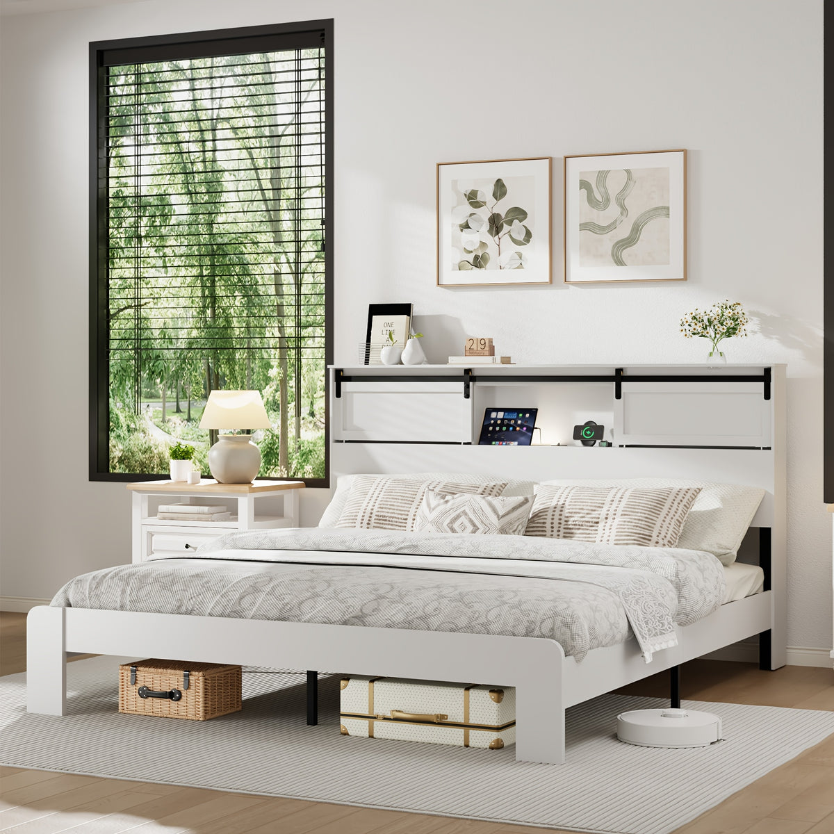 queen size farmhouse platform bed frame sliding barn door - Temu