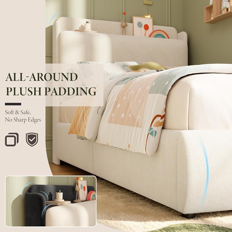 bedroom bed frame recessed shelf platform bed headboard - Temu