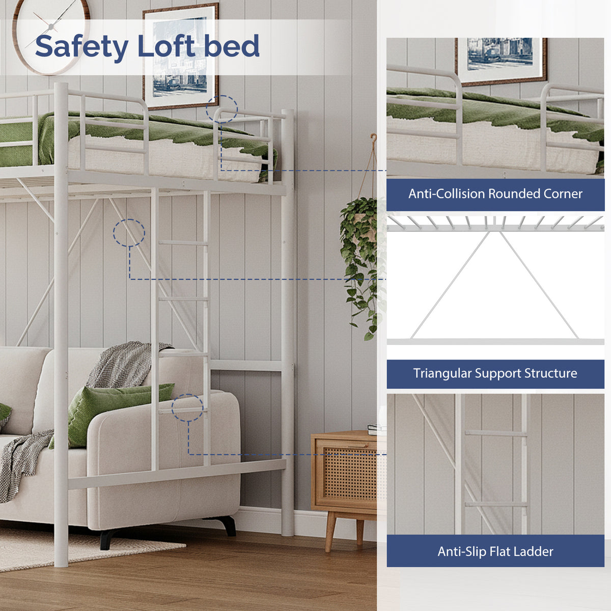 heavy duty loft bed   full size metal frame reinforced - Temu