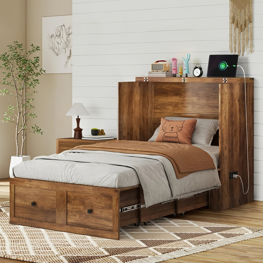 6 memory foam murphy bed wall bed storage drawer usb - Temu