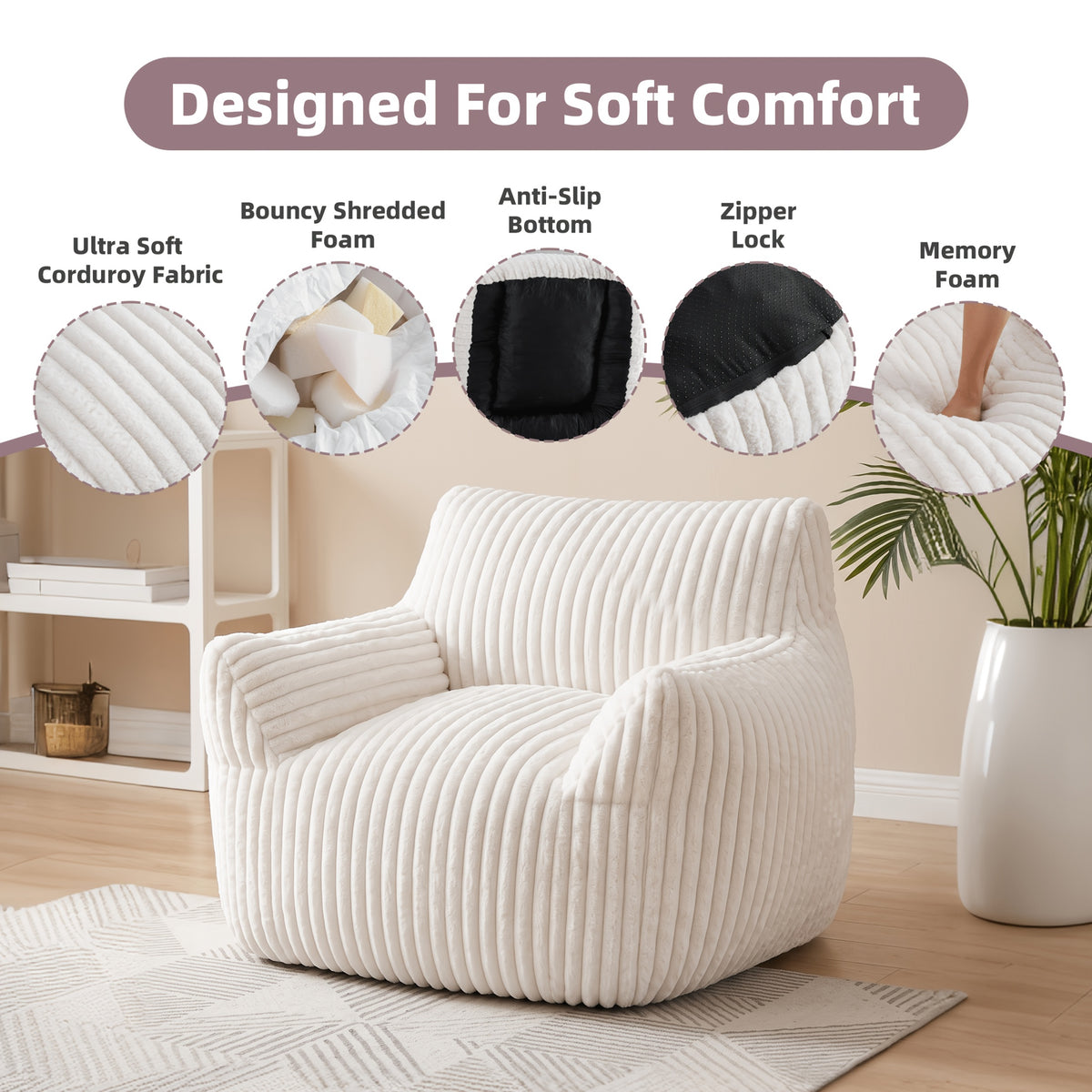 cozy plush bean bag chair armrests ultra soft fluffy single - Temu