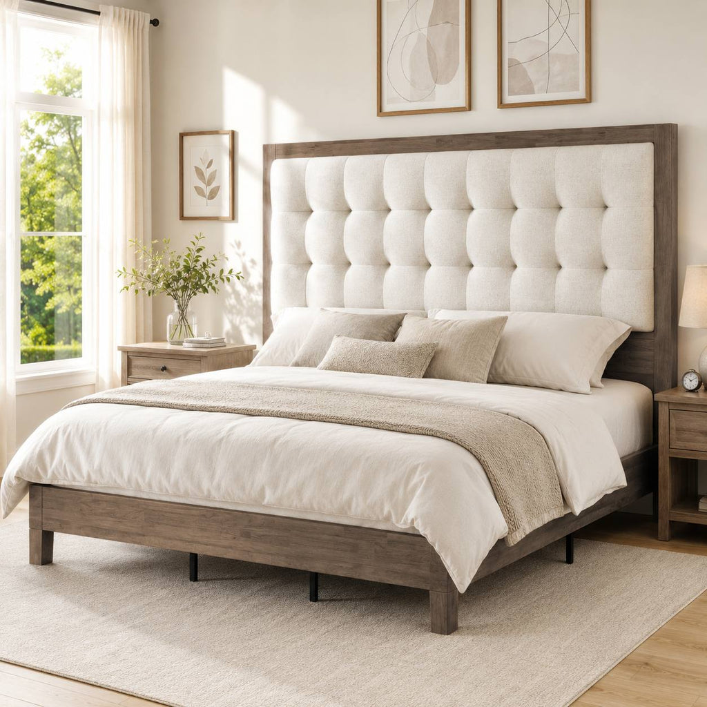 classic vintage solid wood bed frame upholstered headboard - Temu