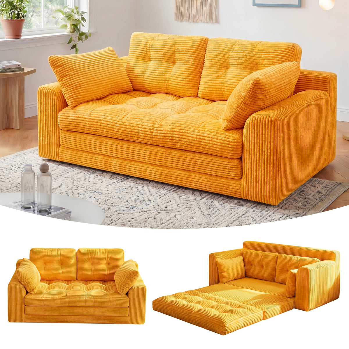 no assembly corduroy convertible loveseat sofa bed 2 in 1 - Temu