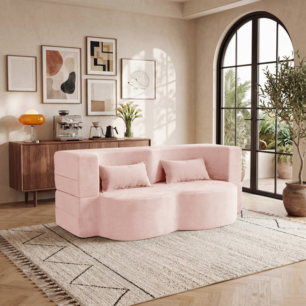 modern floor sofa 2 pillows convertible plush corduroy foam - Temu