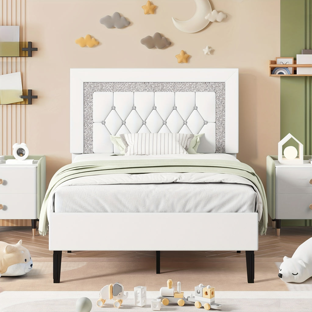 twin full queen bed frame tufted button headboard - Temu