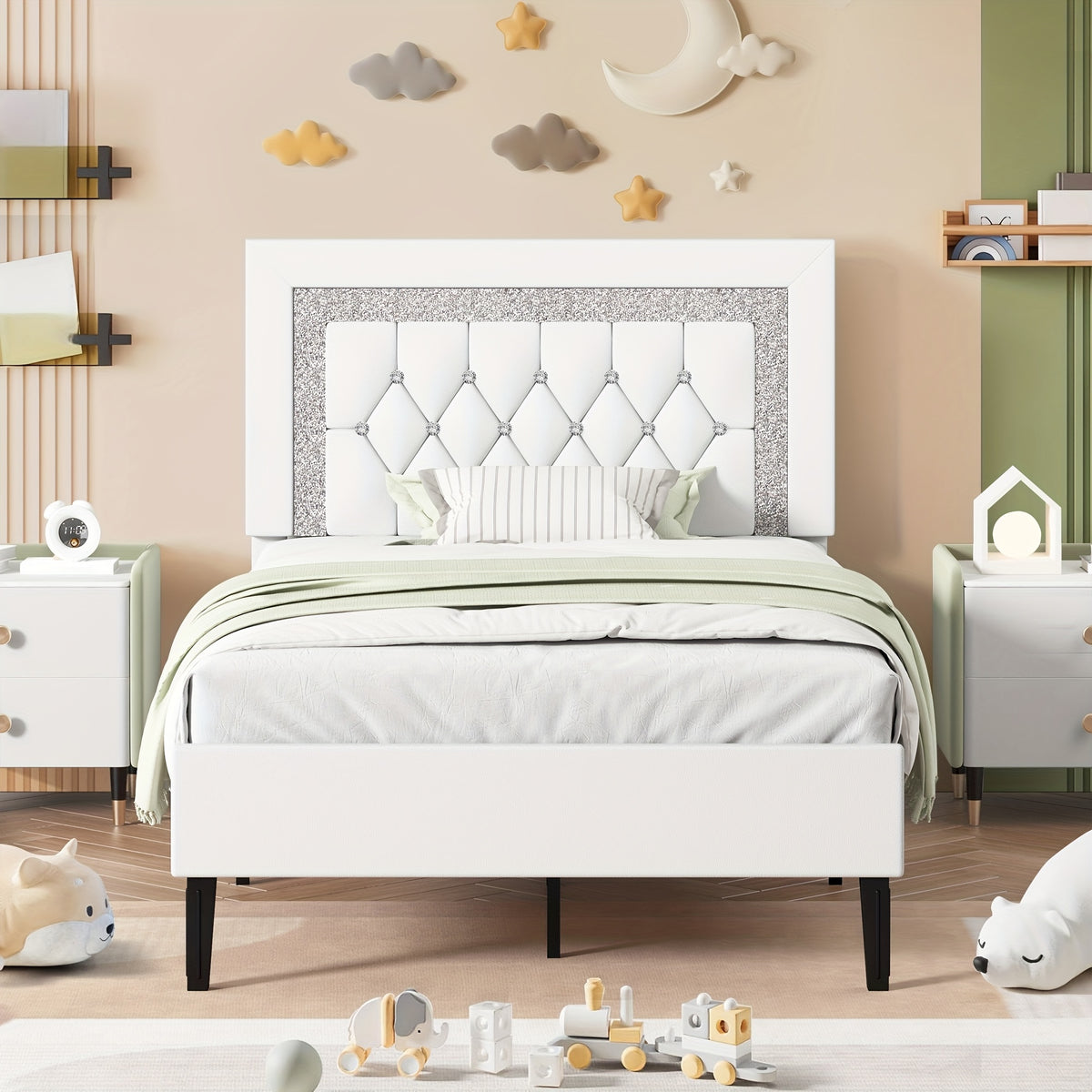 twin full queen bed frame tufted button headboard - Temu