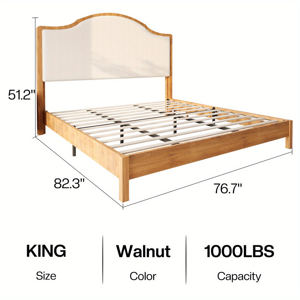 solid wood platform bed frame upholstered curved - Temu