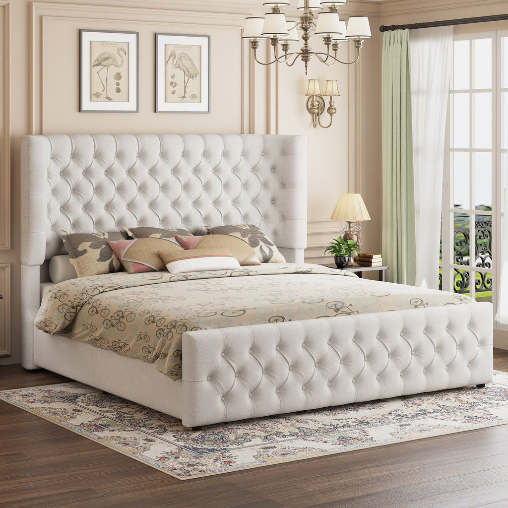 luxury upholstered platform bed frame 49 tall tufted - Temu