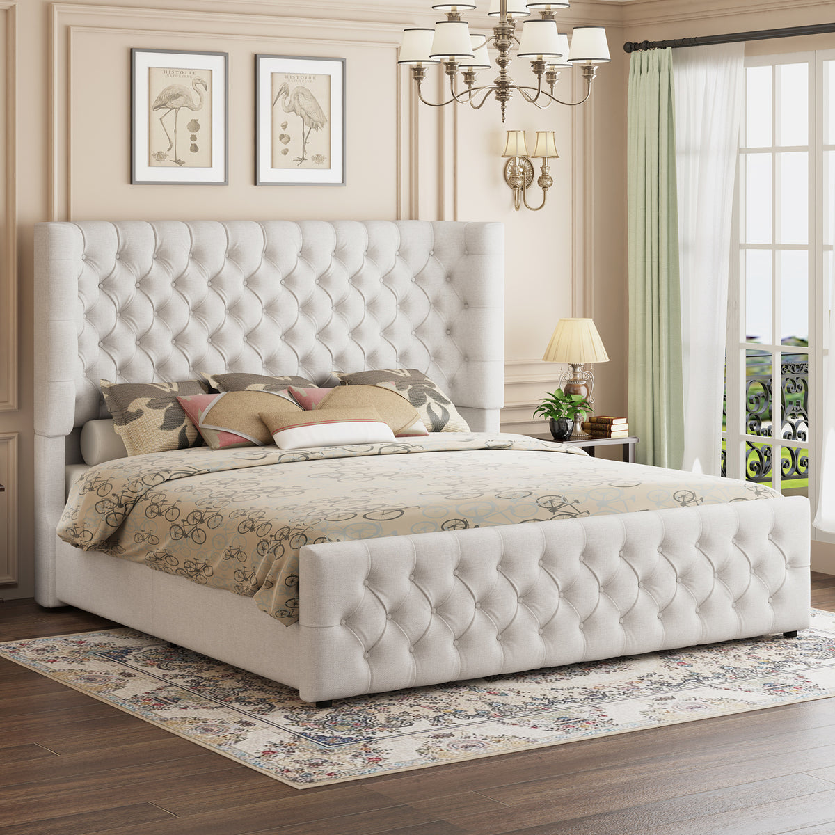 luxury upholstered platform bed frame 49 tall tufted - Temu