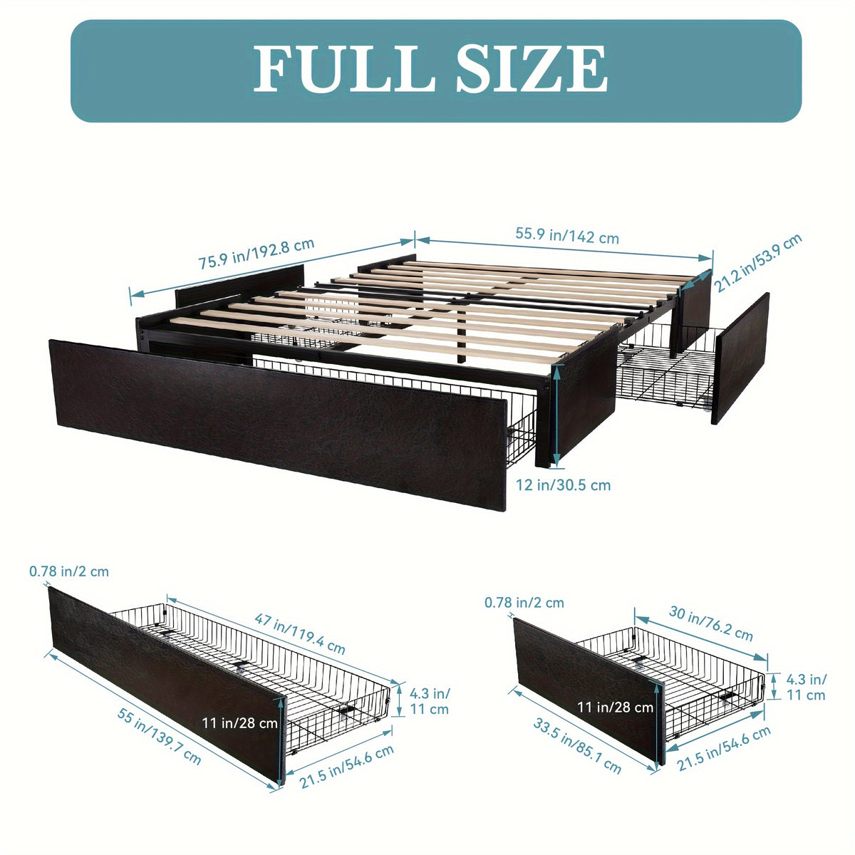 full queen size platform bed frame 3 storage drawers - Temu