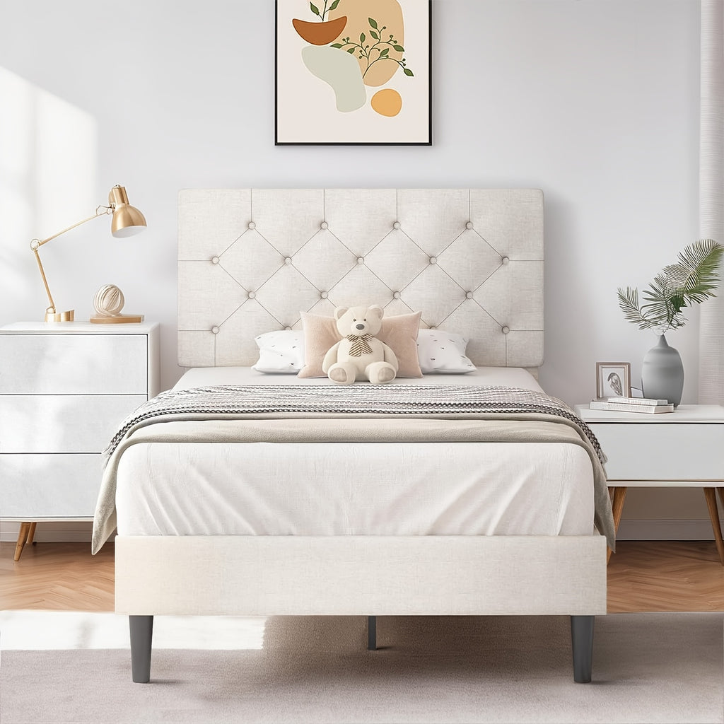 twin full queen king size bed frame headboard linen fabric - Temu