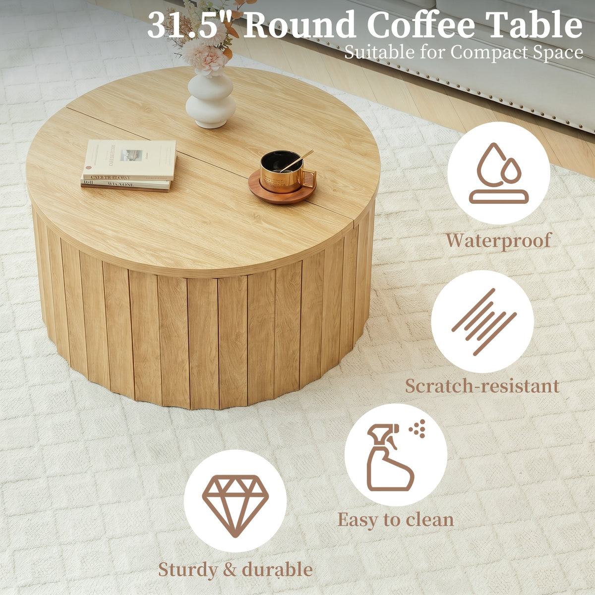 31 5   century modern fluted drum coffee table round lift - Temu
