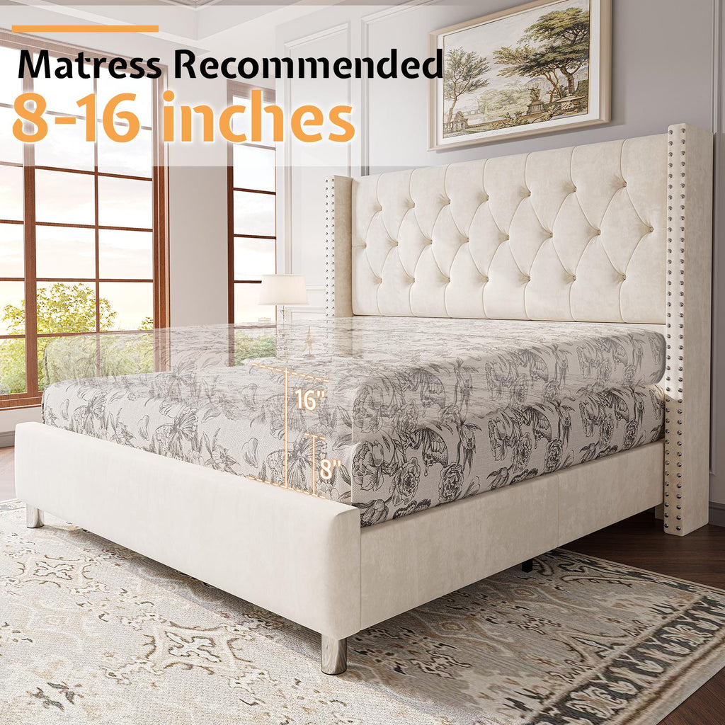 50 wingback bed frame plush beige white - Temu