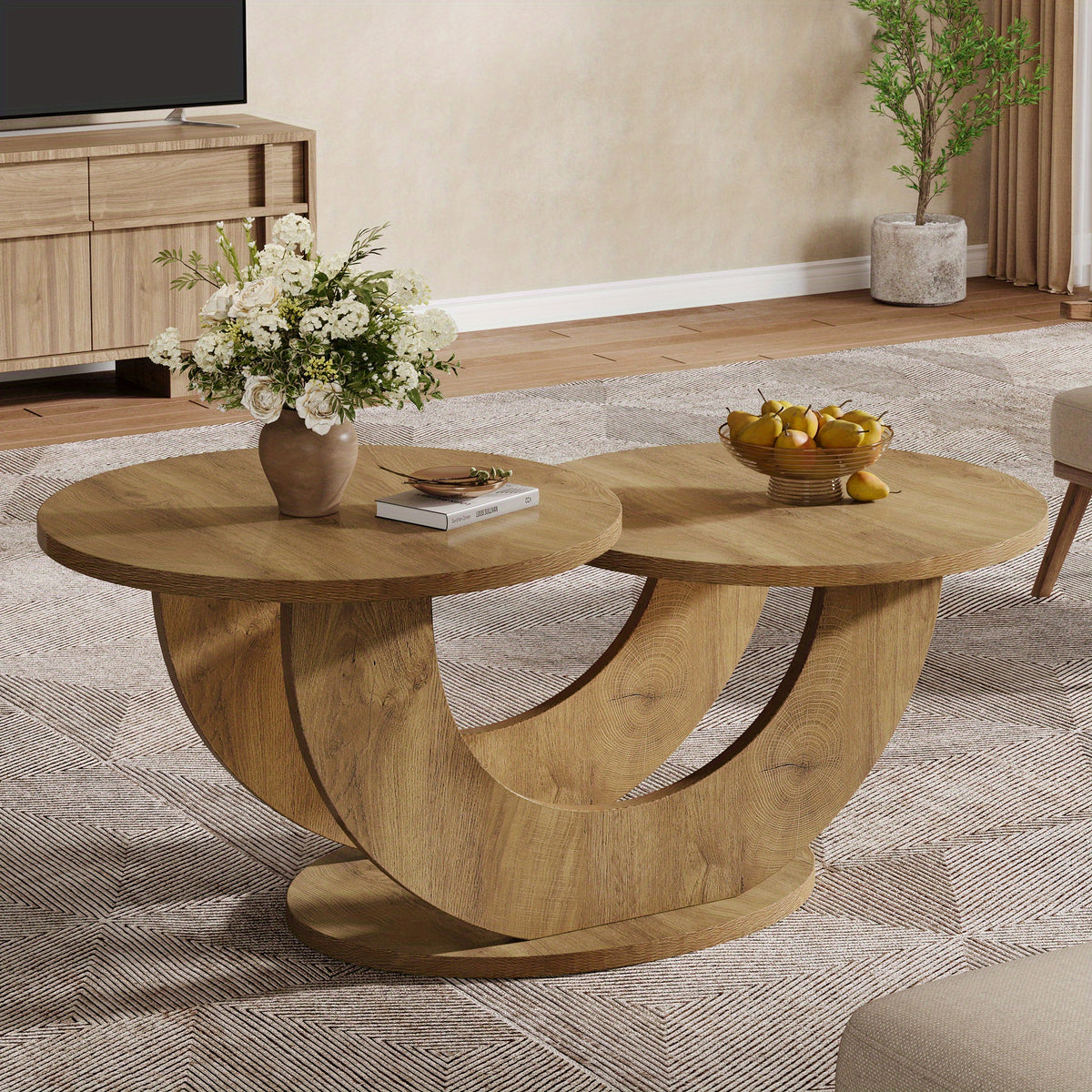 round living room coffee table 2 tier farmhouse coffee table - Temu