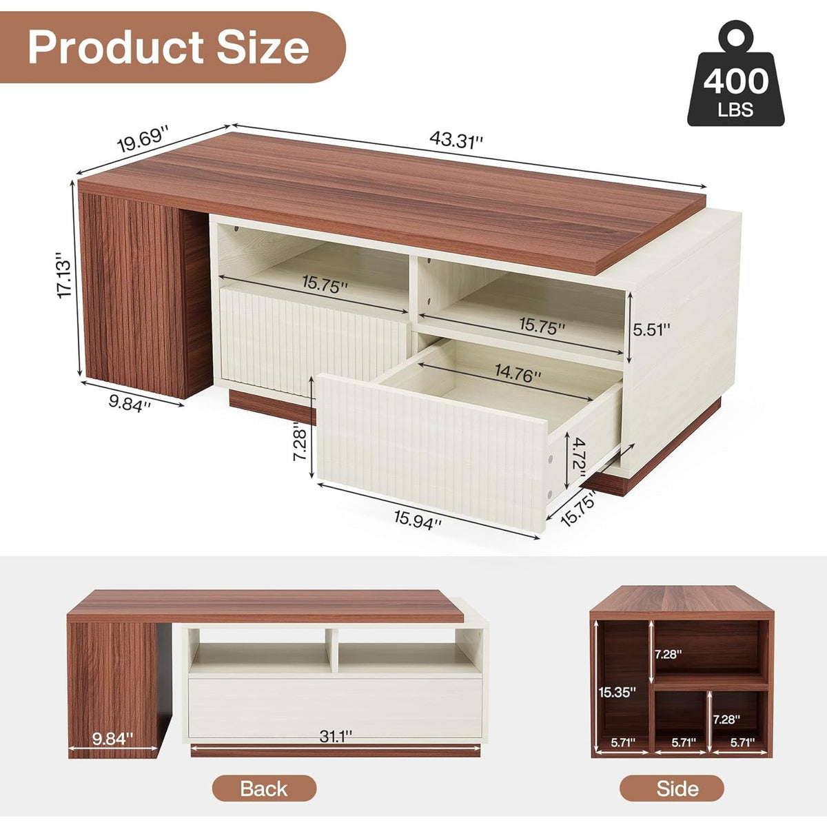 reversible center table living room extendable coffee table - Temu