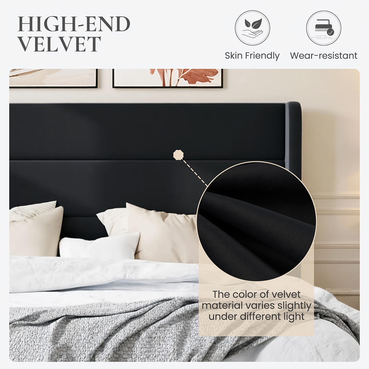 modern wingback platform bed frame velvet upholstered - Temu