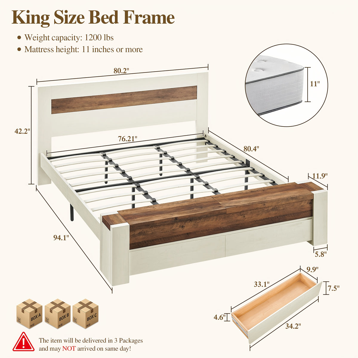 king queen size platform bed frame storage footboard - Temu