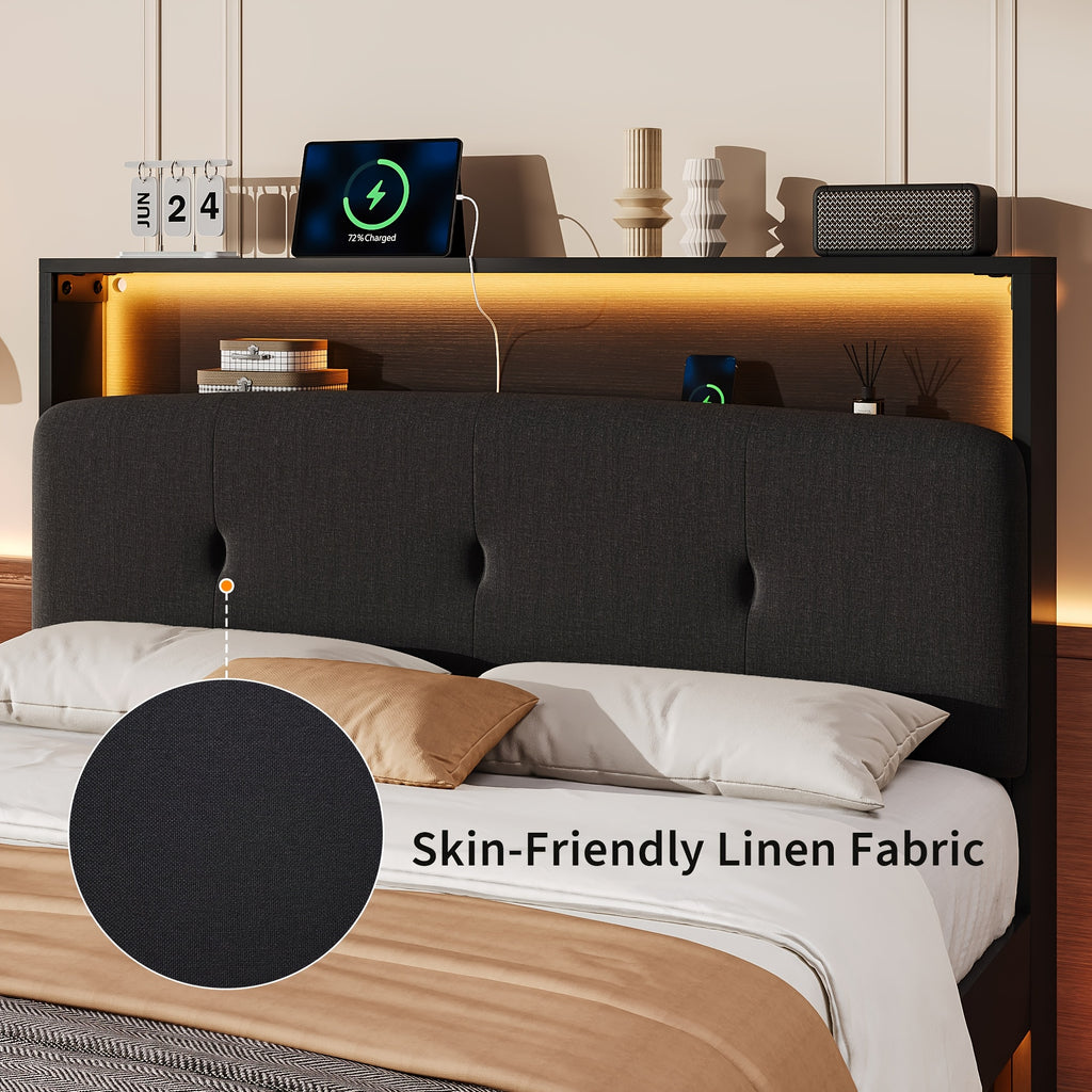modern bed frame led lightings storage headboard - Temu