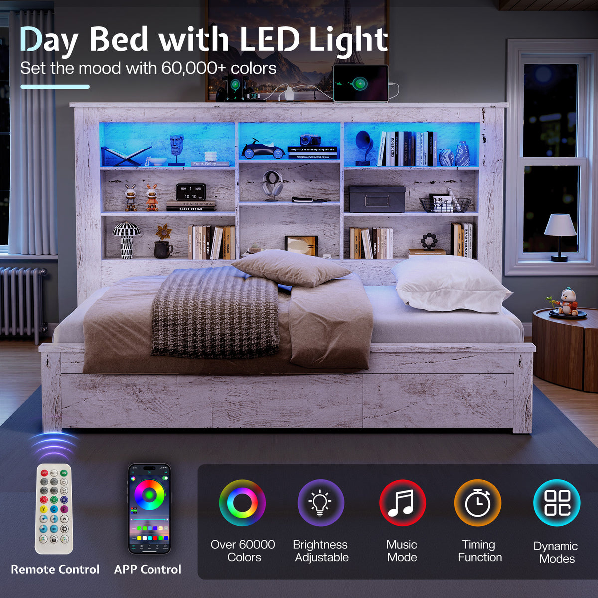 modern bed frame wheels storage drawers usb charging - Temu
