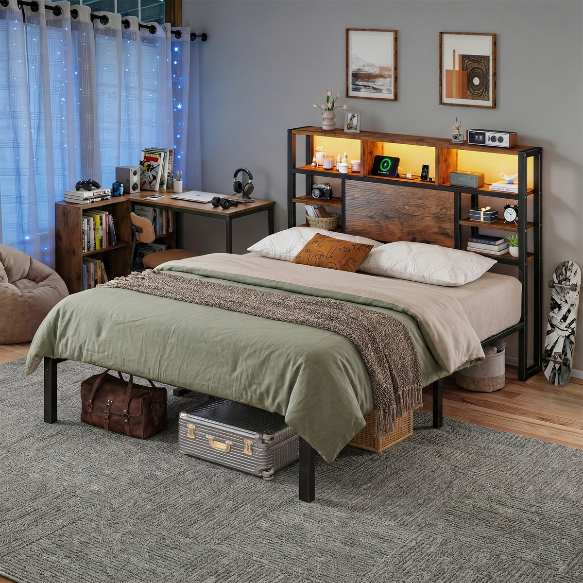 full queen king size bed frame   storage headboard - Temu