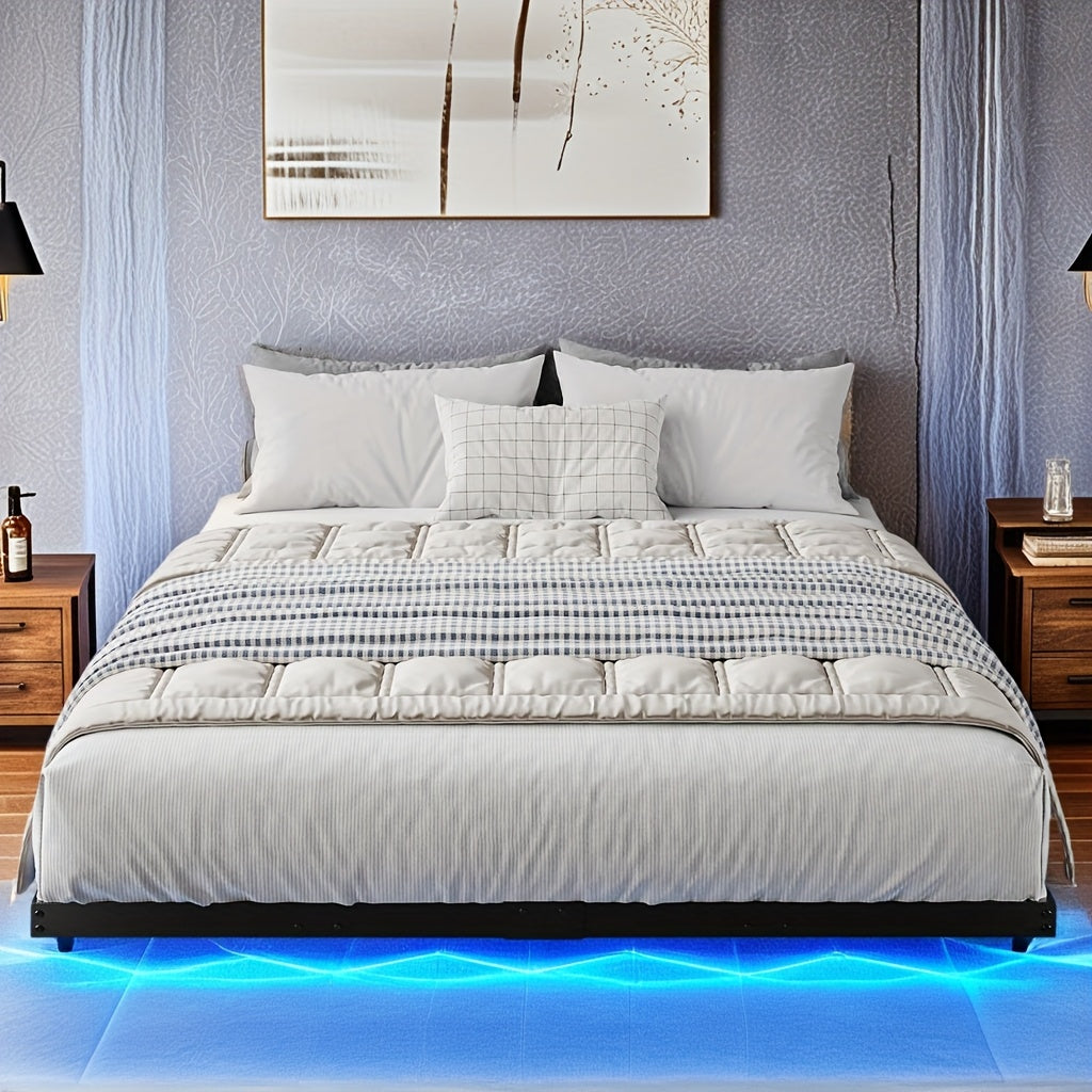 full queen king size floating bed frame led lights heavy - Temu