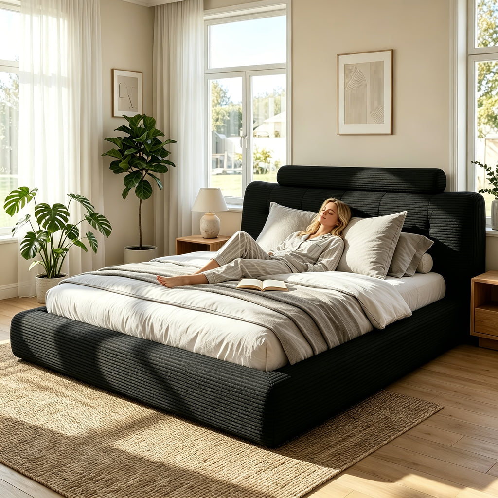 king queen full size bed upholstered corduroy bed frame - Temu