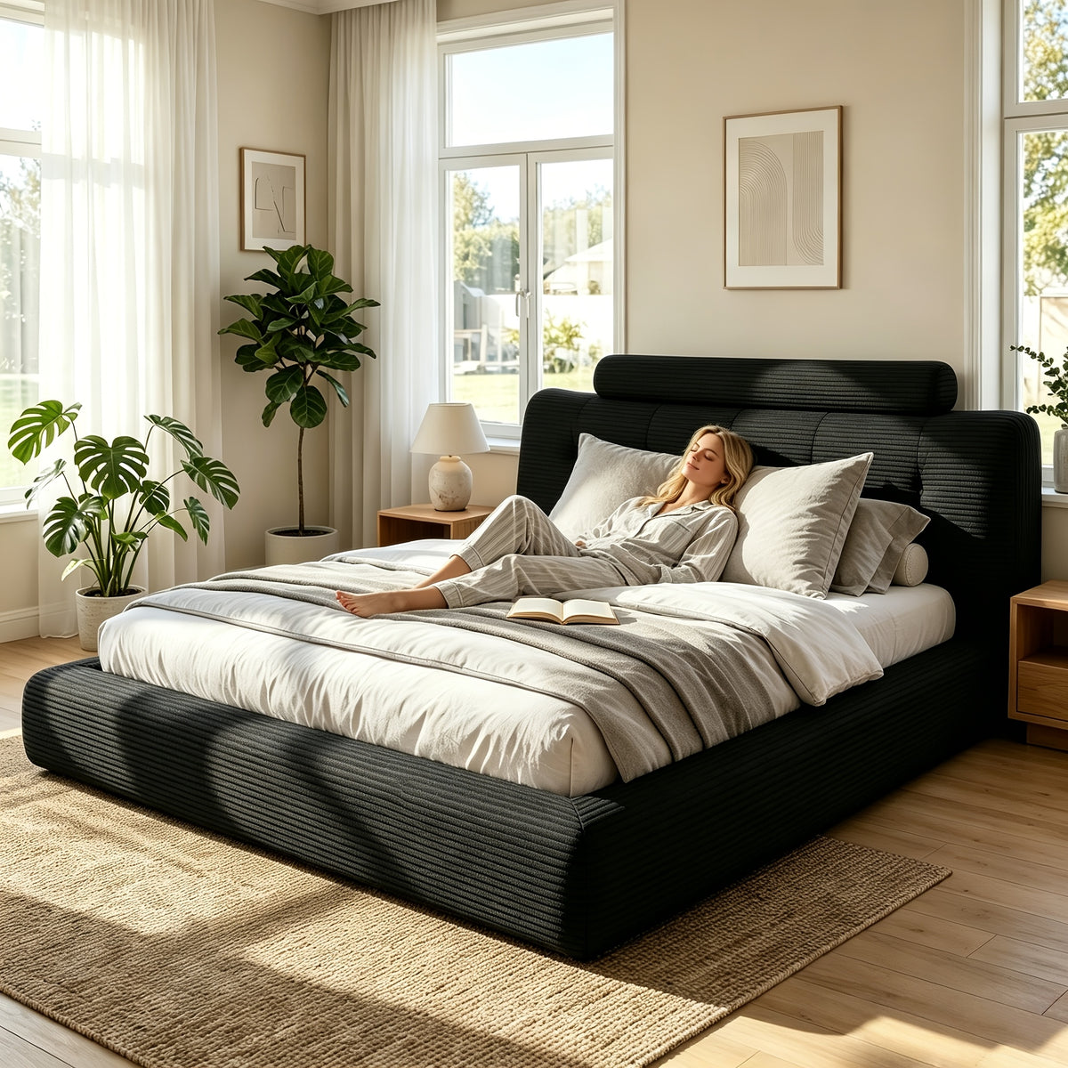 king queen full size bed upholstered corduroy bed frame - Temu