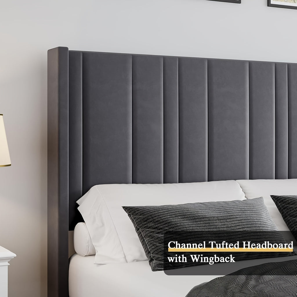 full queen king bed frame upholstered bed velvet headboard - Temu
