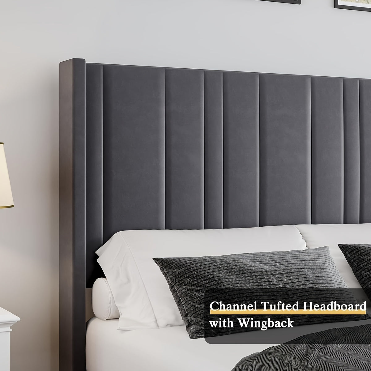 full queen king bed frame upholstered bed velvet headboard - Temu