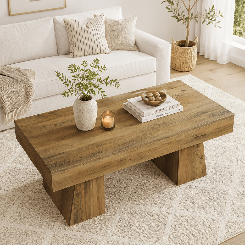 farmhouse coffee table living room rustic wood grain center - Temu
